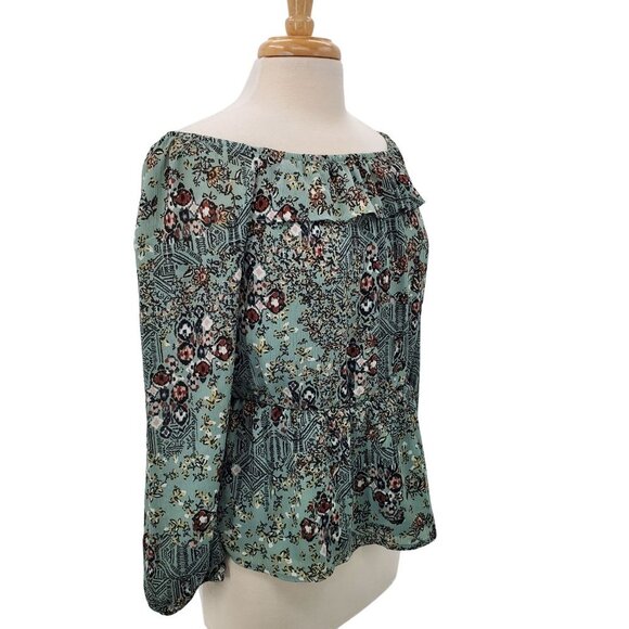 Maurices Womens Floral Multicolor Off The Shoulder Blouse Top Size M Long Sleeve - Picture 2 of 12